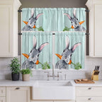 Easter Kitchen Curtain Set, Spring Rabbit Botanical Carrots Green Wooden Grain Window Valance and Tiers 24" Length, Light Filtering Short Curtains Valance for Cafe Bathroom Bedroom 54"x18"