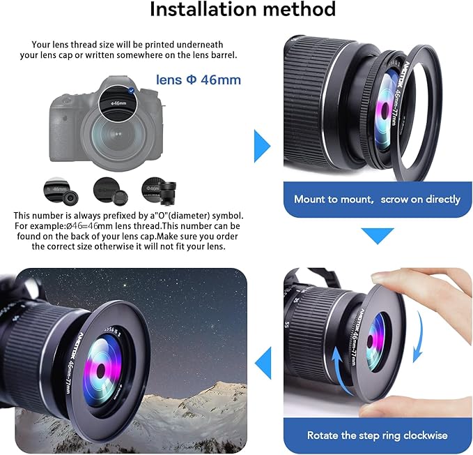 46mm Lens to 77mm Camera Lens Adapter,46mm to 77mm Filter Step-Up Adapter Ring,Compatible All 77mm Filter Accessory