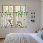 Farmhouse Spring Kitchen Curtains, Retro Bicycles Flowers Vines Butterfly Light Filtering Window Curtain Panels, 2Pcs Rod Pocket Window Treatments Set for Study Room Bathroom Bedroom 52x54 Inches