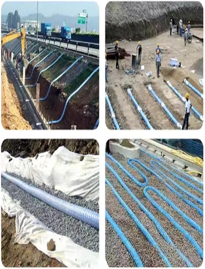 French Drain Pipe for Garden Lawn & Landscape, 8cm (3in) Perforated Fabric Drainage Pipe for Yard, Sidewalk, Construction Site - 25m (82ft) Soft Infiltration Solution