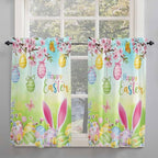 Easter Kitchen Curtains 54 Inches length, Spring Bunny Colorful Rabbit Eggs Butterfly Blue Green Window Treatment Curtain Drapes, Thermal Insulated Drapes for Basement Hotel RV, 42"x54", 2 Panels