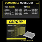 Cabin Air Filter w/Activated Carbon for Hyundai Accent 08–11, Elantra 07–16, Elantra Coupe 13–14, Elantra GT 13–17, Kia Forte 14–18, Forte Koup 14–16, Forte 5 14–18, Rondo 14–17 and More