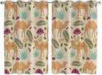 2 Panel Kitchen Cafe Curtains, Desert Camels Sunlight Filtering Nature Air Through, Home Decor Window Covering Tier Curtains for Living Room 104W x 63L inch Vintage Sand Animals Aloe Vera Leaves Beige