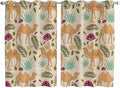 2 Panel Kitchen Cafe Curtains, Desert Camels Sunlight Filtering Nature Air Through, Home Decor Window Covering Tier Curtains for Living Room 104W x 72L inch Vintage Sand Animals Aloe Vera Leaves Beige