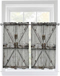 Vintage Gate Tier Curtains 45 Inches Long, Farmhouse Wooden Grain Shabby Chic Door Window Treatment Curtain Drapes, Window Half Privacy Curtains for Bedroom Bathroom, 42"x45", 2 Panels
