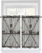 Vintage Gate Tier Curtains 45 Inches Long, Farmhouse Wooden Grain Shabby Chic Door Window Treatment Curtain Drapes, Window Half Privacy Curtains for Bedroom Bathroom, 42"x45", 2 Panels