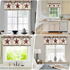 Farmhouse American Valances for Windows, Country Star Berries Vintage Wood Grain Kitchen Valance Light Filtering Rod Pocket Short Curtains for Kitchen Bathroom, 1 Panel, 42"x12"