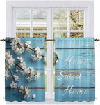 Farmhouse Wooden Grain Kitchen Curtains, Vintage Shabby Chic Flower Blue Light Filtering Window Curtain Panels, 2Pcs Rod Pocket Window Treatments Set for Study Room Bathroom Bedroom 52x54 Inches