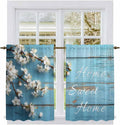 Farmhouse Wooden Grain Kitchen Curtains, Vintage Shabby Chic Flower Blue Light Filtering Window Curtain Panels, 2Pcs Rod Pocket Window Treatments Set for RV Dining Room Study Room 42x54 Inches