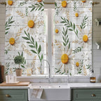 Spring Daisy Kitchen Curtains, Farmhouse Country Flower Leaf Plant Wood Grain Light Filtering Window Curtain Panels, 2Pcs Rod Pocket Window Treatments Set for Living Room Bathroom Bedroom 42x63 Inches