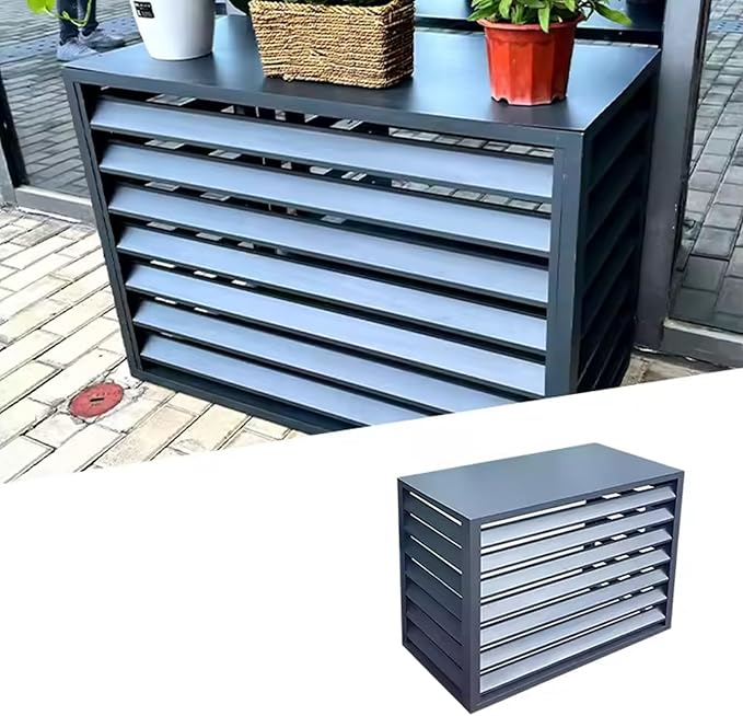 Split Air Conditioner Fence Privacy Screen 4 Panel, Aluminum Air Conditioner and Heat Pump Cover, Trash can Enclosure, Outdoor Flower Stand (Black 110x60x80cm/43x24x31.5in)