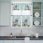 Easter Kitchen Curtain Set, Spring Rabbit Botanical Carrots Green Wooden Grain Window Valance and Tiers 36" Length, Light Filtering Short Curtains Valance for Cafe Bathroom Bedroom 54"x18"