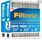 Filtrete 20x20x4 AC Furnace Air Filter, MERV 13, MPR 1900, Premium Allergen, Bacteria & Virus Filter, Electrostatic Air Cleaning Filter, 2-Pack (Actual Size 19.75 x 19.75 x 4.31 in)