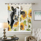Yellow Sunflowers Bathroom Curtains 63 Inch Length, Window Curtains Tab Top, Country Cow Flower Butterfly Farmhouse Cream Light Filtering Window Treatments Drapes 52"x63" 2 Panel