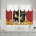 Chicken Sunflowers Kitchen Curtains 36 Inch Length, Small Window Curtains Tab Top, Farmhouse Animals Red Barn Bees Light Filtering Short Window Treatments Tier Drapes 27.5"x36" 2 Panel