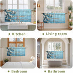 Farmhouse Wooden Grain Tier Curtains, Vintage Shabby Chic Flower Blue Light Filtering Kitchen Curtains, 2Pcs Rod Pocket Half Window Treatments Panels for Sink Cafe Cabinet Camper 27.5x36 Inches