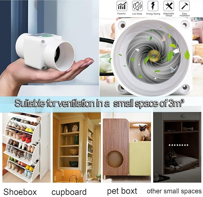 2 Inch Inline Duct Ventilation Fan HVAC Vent Blower 22 Cfm Quiet Ventilation Booster for Hydroponics Grow Tent Pet Room (Color : White, Size : NO Adjustable Speed)