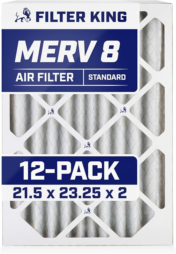 Filter King 21.5x23.25x2 Air Filter | 12-PACK | MERV 8 HVAC Pleated A/C Furnace Filters | MADE IN USA | Actual Size: 21.5 x 23.25 x 1.75"