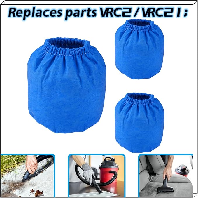 3 Pack VRC2 Cloth Filter for Vacmaster 1.5 to 3.2 Gallon Wet/Dry Vacuums, Also fit for Armor All AA155 AA256 AA255 2.5 Gallon Shop VAC Microlined
