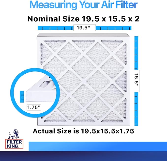 Filter King 19.5x15.5x2 Air Filter | 4-PACK | MERV 8 HVAC Pleated A/C Furnace Filters | MADE IN USA | Actual Size: 19.5 x 15.5 x 1.75"
