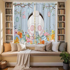 Easter Window Curtains 63 Inch Long 2 Panel Set, Rod Pocket Bedroom Curtains & Drapes, Spring Watercolor Bunny Eggs Flower Wood Grain Blue Light Filtering Window Treatment for Living Room 42"W x 63"L