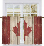 Canada Kitchen Curtains, Red Maple Leaf Flag Vintage Farmhouse Wooden Grain Light Filtering Window Curtain Panels, 2Pcs Rod Pocket Window Treatments Set for RV Dining Room Study Room 42x45 Inches