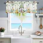 Easter Gnomes Curtain Valances for Windows, Kitchen Valance Window Treatment, Spring Watercolor Eggs Flower Wood Grain Light Filtering Block Curtains for Bathroom/Bedroom/Living Room 42'' x 12''