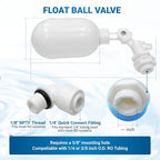 2 pcs Max Water Filter Float Ball Valve with 1/4 inch Quick Connect Push in to Connect Tube Fittings, Adjustable Plastic Float Valve for Aquarium Reverse Osmosis Systems Water Purifiers