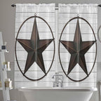 Vintage Farm Western Star Window Valance Curtains, White Wood Grain Light Filtering Kitchen Valance with 3-inch Rod Pocket for Living Room Bathroom Bedroom,2 Panel,52x72In