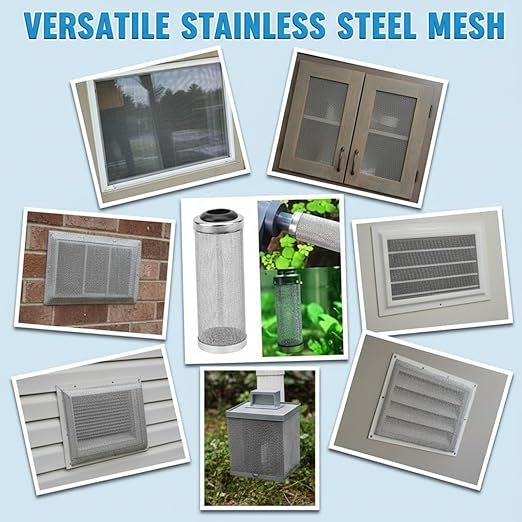 2 Pack 304 Stainless Steel Wire Mesh Screen 20 Mesh 11.8 x 11.8 Inch Metal Meshes Screen Woven Wire Meshes 1mm Hole Easy to Cut for Vent, Window Screens, Filters, Cage, Garden, Vent, Cage, Cabinet DIY