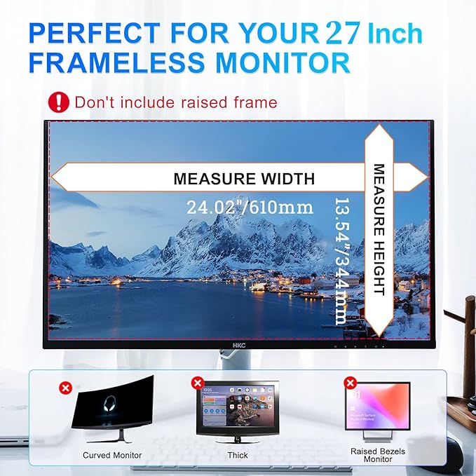 2Pack Magnetic 27 Inch Privacy Screen for Computer Monitor 16:9 Aspect Ratio, Hanging Removable Anti-Blue/Glare Protector Film, Anti Spy Desktop Security Private Filter 27in