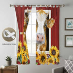 Cows Sunflowers Living Room Curtains 84 Inch Length, Window Curtains Tab Top, Spring Floral Bees Farmhouse Barn Light Filtering Window Treatments Drapes 52"x84" 2 Panel