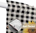 Sunflowers Swag Valances for Windows, Yellow Flowers Butterfly Farmhouse Black Plaid Rod Pocket Kitchen Curtains Valance, Small Window Curtains Swag for Cafe Bathroom Living Room, 2 Panels, 36x36 inch