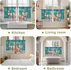 Spring Flowers Kitchen Curtains, Farmhouse Watercolor Teal Wood Grain Light Filtering Window Curtain Panels, 2Pcs Rod Pocket Window Treatments Set for Cabin Bathroom Bedroom 52x45 Inches
