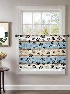 Sheer Curtains 45 Inch Length, Blue Beige Paw Print Semi Sheer Curtains Light Filtering Window Treatment, Vintage Farmhouse Rustic Wooden Grain Privacy Voile Drapes for Living Room Bedroom 52x45 Inch
