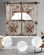 Country Star Swag Kitchen Curtains Valance and Tier Set, VintageRust Yellow Star Berry Beige Barn Gate Light-Filtering Swag Valance 36 Inch Length, Rod Pocket Short Curtain for Bedroom Cafe