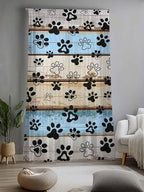 Sheer Curtains 84 Inches Long, Blue Brown Paw Prints Semi Sheer Curtains Light Filtering Window Treatment, Vintage Farmhouse Rustic Wooden Grain Privacy Voile Drapes for Living Room Bedroom 52x84 Inch