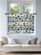 Sheer Curtains 54 Inch Length, Blue Beige Paw Print Semi Sheer Curtains Light Filtering Window Treatment, Vintage Farmhouse Rustic Wooden Grain Privacy Voile Drapes for Living Room Bedroom 52x54 Inch