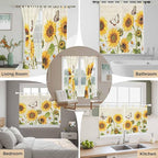 Farm Sunflowers Living Room Curtains 84 Inch Length, Window Curtains Tab Top, Retro Flowers Butterfly Botanical Beige Light Filtering Window Treatments Drapes 42"x84" 2 Panel
