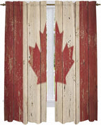 Canada Kitchen Curtains, Red Maple Leaf Flag Vintage Farmhouse Wooden Grain Light Filtering Window Curtain Panels, 2Pcs Rod Pocket Window Treatments Set for Living Room Bathroom Bedroom 52x72 Inches