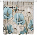Teal Blue Tulips Living Room Curtains 84 Inch Length, Window Curtains Tab Top, Spring Floral Barn Doors Vintage Wood Beige Light Filtering Window Treatments Drapes 52"x84" 2 Panel
