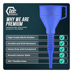 TEC Products FlexAll Long Flexible Funnels - Automotive Oil Funnel with Hose, Durable Nitrile Rubber for Oil Change, Transmission Funnel Fluid, Diesel, Fuel, Gas - Made in USA - Blue (16 x 5 Inches)