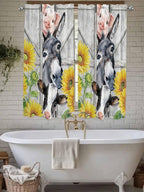 Farmhouse Living Room Curtains 72 Inches length, Watercolor Sunflowers Animals Printed Wood Grain Window Treatment Curtain Drapes, Light Filtering Drapes for Bedroom Laundry Room, 52"x72", 2 Panels