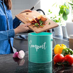 Teal Compost Bin - 1.3 Gallon Countertop Compost Bin with Lid - Rust Proof Compost Bucket - Teal Kitchen Decor