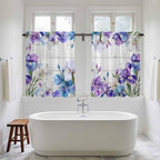 Spring Flowers Kitchen Curtains, Watercolor Garden Florals Wooden Grain Light Filtering Window Curtain Panels, 2Pcs Rod Pocket Window Treatments Set for Study Room Bathroom Bedroom 52x54 Inches