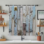 Blue Grey Wooden Bathroom Curtains 63 Inch Length, Window Curtains Tab Top, Farmhouse Barn Sunflowers Retro Light Filtering Window Treatments Drapes 52"x63" 2 Panel