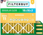 Filterbuy 16x16x2 Air Filter MERV 11 Superior Pet & Allergy Defense (4-Pack), Electrostatic Pleated HVAC AC Furnace Filters Replacement, Made in USA (Actual Size: 15.50 x 15.50 x 1.75)