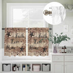Kitchen Curtains Tiers and Valance Set of 3, Farmhouse Star Brown Light Filtering Window Curtain Set, Retro Branches Berry Wooden Grain Rod Pocket Curtain Drapes for Cafe, Living Room, 24 Inches Tiers