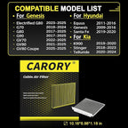 Cabin Air Filter w/Activated Carbon for Kia Telluride 2020-2023, Hyundai Santa Fe 2019-2020, Genesis GV70 2022-2025, GV80 2021-2025, G70 2019-2023, G80 2017-2025 and More