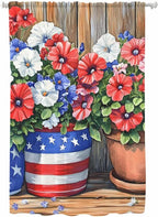 Sheer Curtains 72 Inches Long, Red Blue Flower Semi Sheer Curtains Light Filtering Window Treatment, Retro Independence Day Flag Wood Grain Privacy Voile Drapes for Living Room Bedroom 52x72 Inch